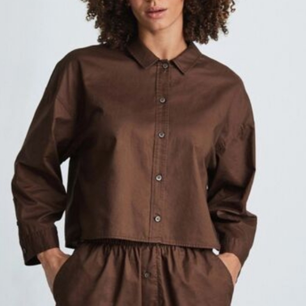 NWT Everlane Boxy Cotton PJ Top In Chestnut Brown
